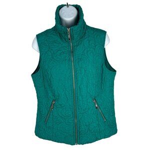 Christopher & Banks Quilted Green Vest With Zippered Pockets Size S